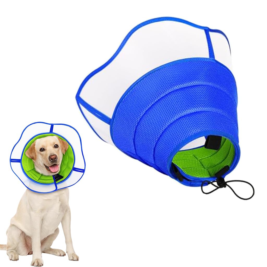 Qpets Dog Cone Collar, Breathable Soft Dog Cones, After Surgery Recovery Dog Collar with Drawstring Adjustment for Head Neck Protection (L) Qpets Dog Cone Collar, Breathable Soft Dog Cones, After Surgery Recovery Dog Collar with Drawstring Adjustment for Head Neck Protection (L)